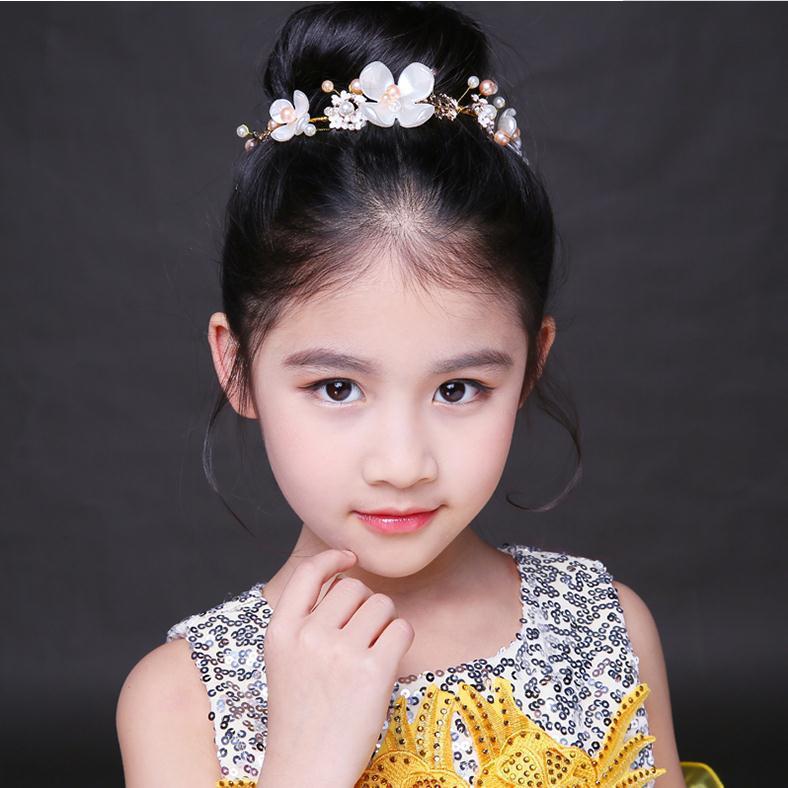 儿童公主礼服配饰皇冠花童手工发饰王冠花环女童生日演出盘发头饰