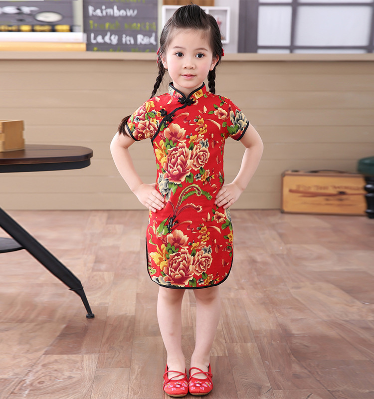 2021新款女童旗袍夏季 儿童旗袍中国风 小女孩旗袍裙幼儿园演出服