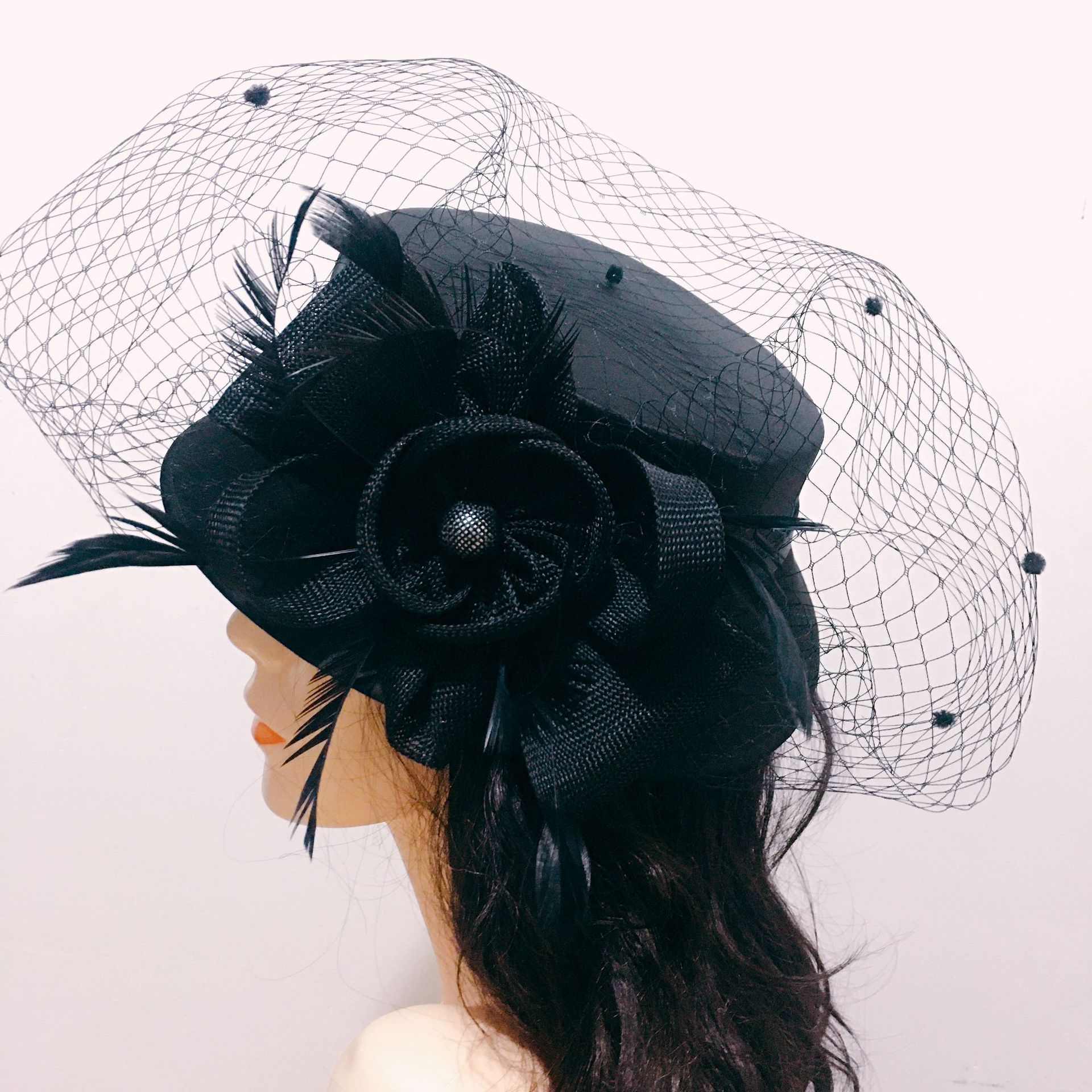 英伦赫本宴会礼帽复古网纱蝴蝶结配饰写真外景拍摄个性走秀帽子