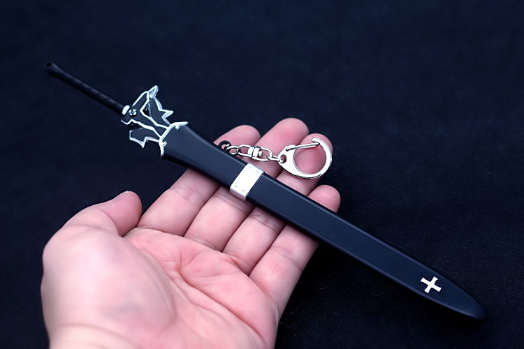刀剑桐谷和人武器 黑剑-阐释者带鞘合金兵器钥匙扣模型