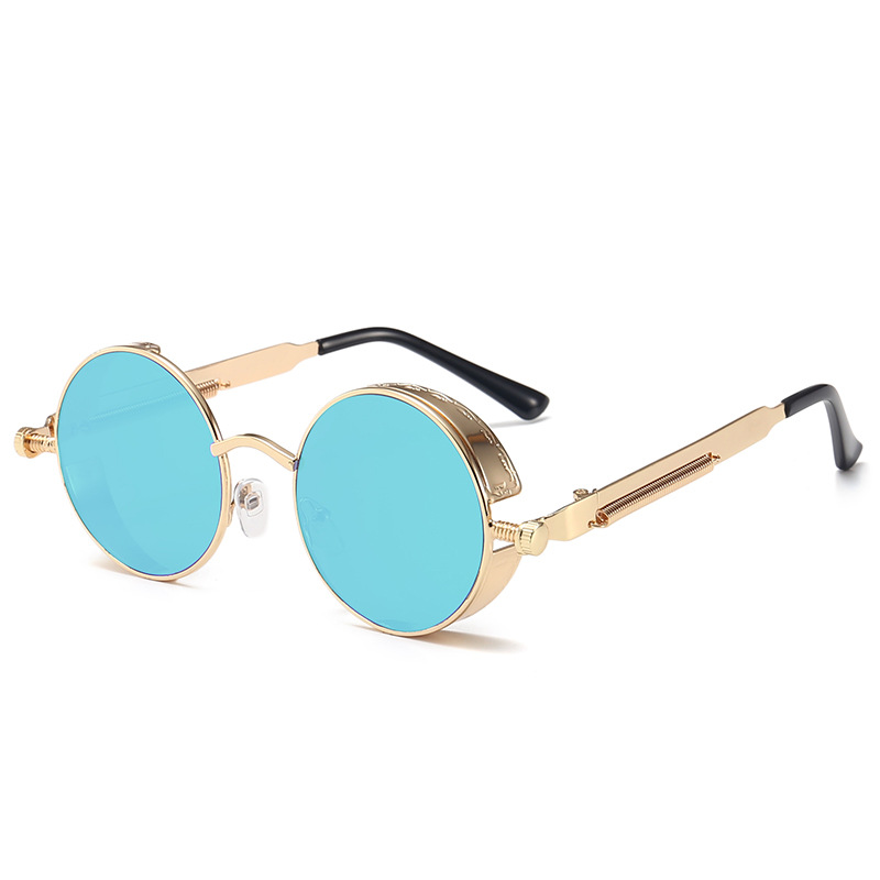 European and American Vintage round Frame Sunglasses Metal Spring Prince Glasses Reflective Colorful Men's Sun Glasses Steampunk