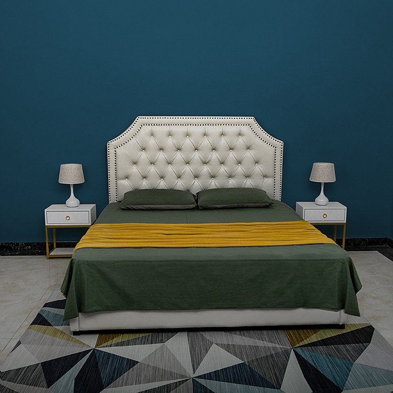 美式拉扣床头板酒店样板间床屏布艺高靠背双人1.8米2.0米软包床头