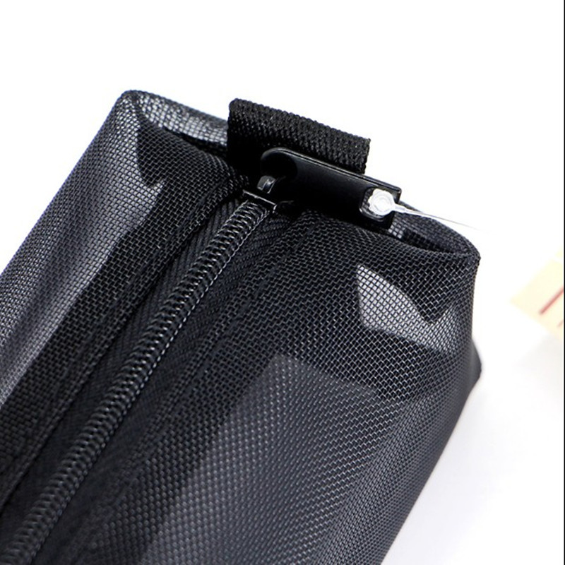 日本muji无印良品透明网状网眼黑便携笔袋学生考试文具袋收纳袋
