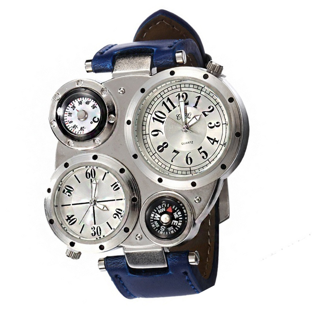 新款时尚大气双机芯指南针石英手表 男款时尚运动手表