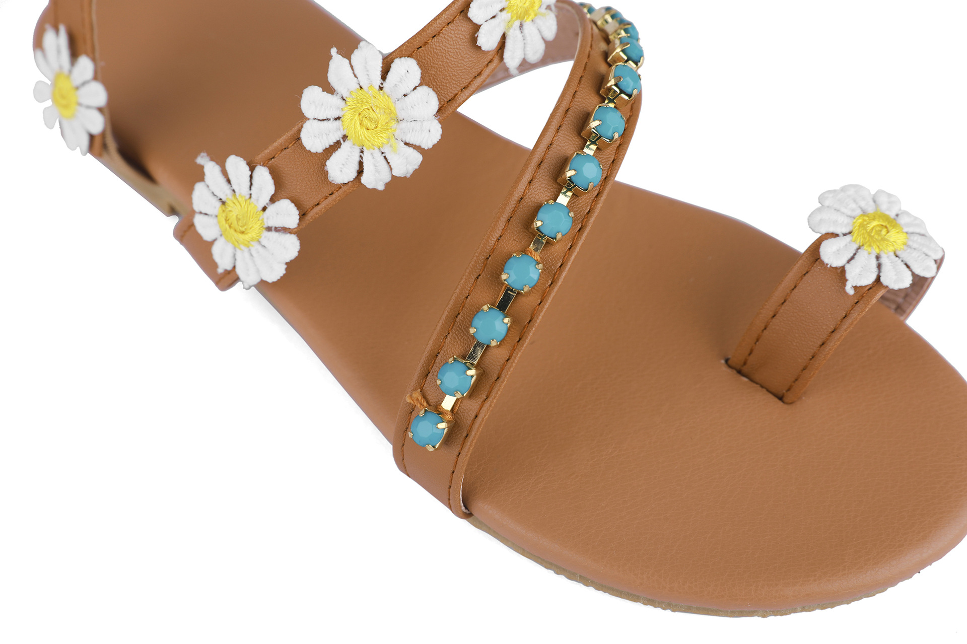 外贸爆款花朵平底凉鞋女士大码wish夏季女鞋长年生产f112