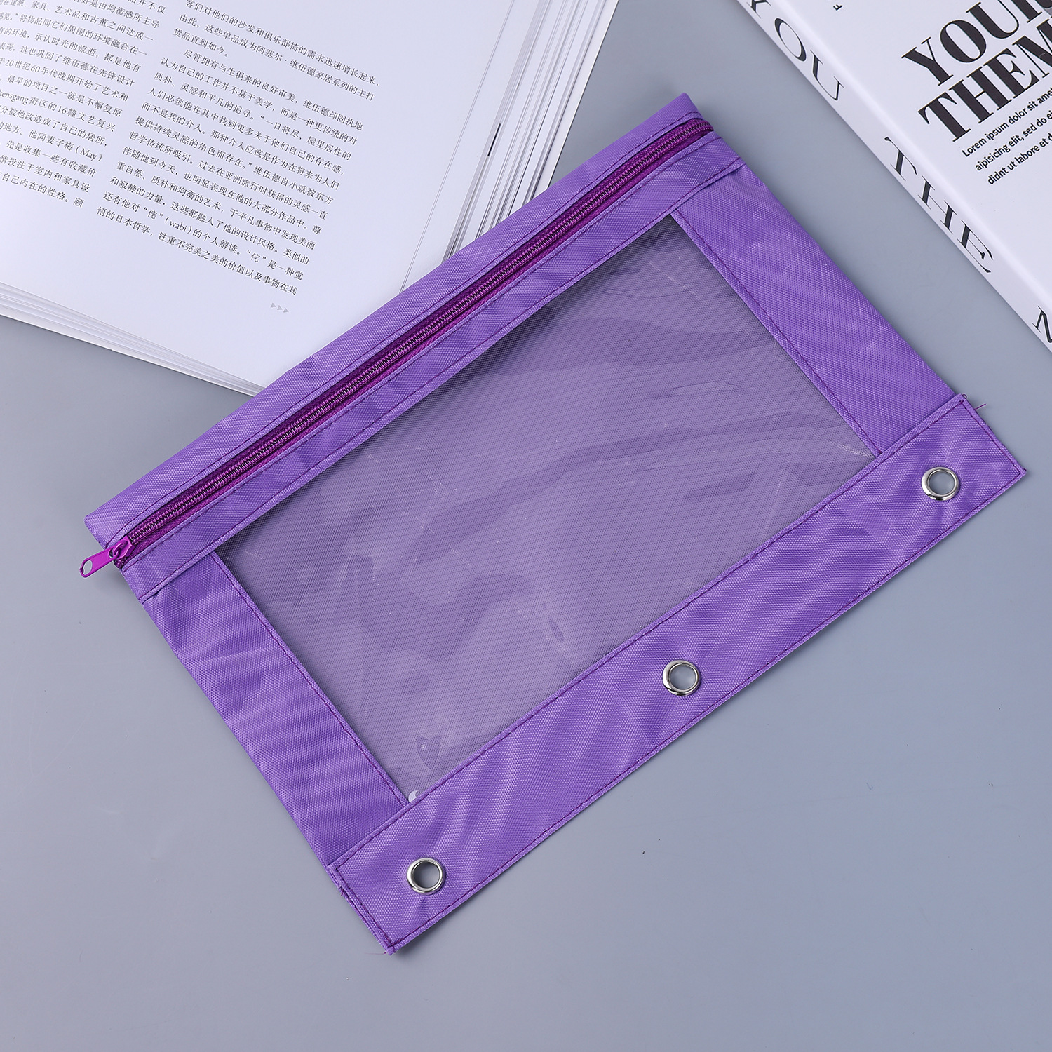 Three-Hole File Bag Pencil Case Oxford Cloth Air Hole Loose-Leaf Binder Office B5 Stationery Case Large Capacity Pencil Case Buggy Bag