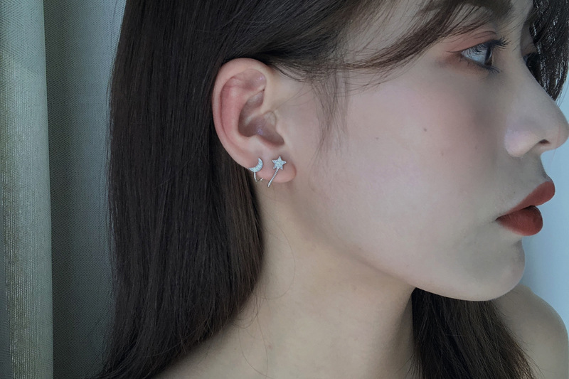 与同925纯银两戴耳骨耳钉女小清新气质复古港味u型星星月亮耳环