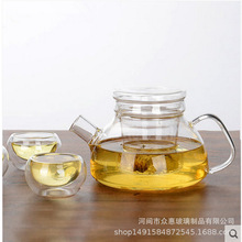 批发耐热玻璃茶具短嘴平盖欧式花茶壶 大容量三件式红茶壶