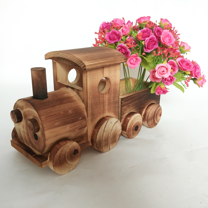 Creative Wooden Craftwork Decoration Burnt Color Pine Train Decoration Wooden Ornament Desktop Decoration