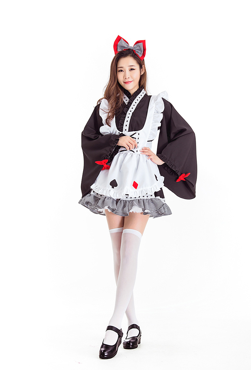 新款cos日本动漫女仆爱丽丝之和风女仆装萌系4件套大袖和服