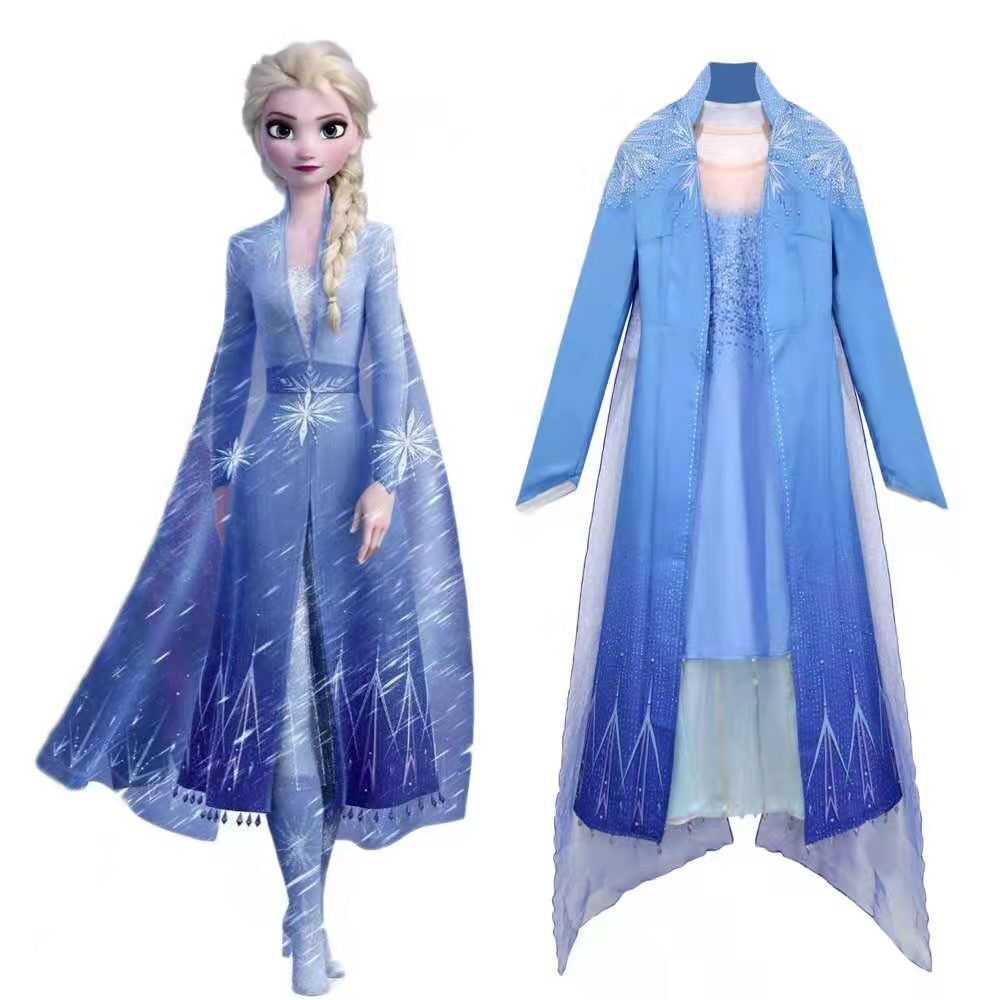 2020欧美冰雪奇缘2艾莎时尚公主三件套连衣裙女童公主裙跨境专供