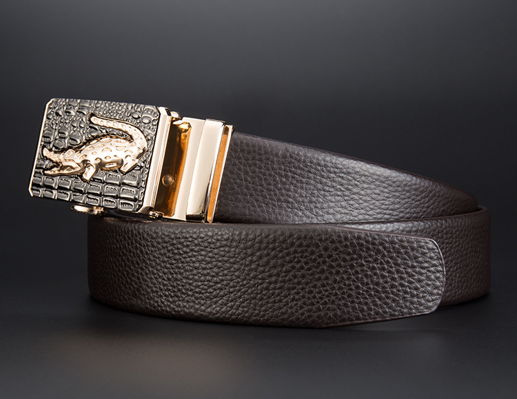 丹爵精致鳄鱼头合金扣头男士皮带时尚简约头层牛皮腰带