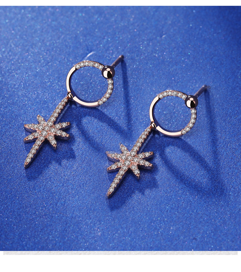 s925纯银六芒星耳钉女士欧美轻奢耳饰抖音同款耳环百搭小饰品批发