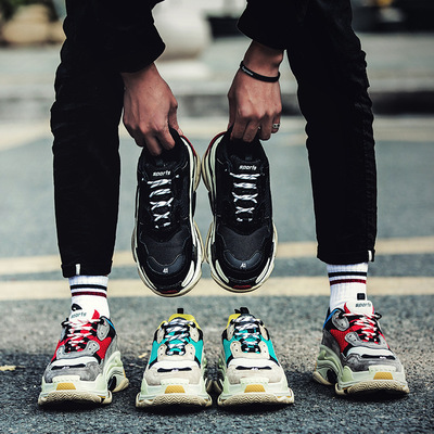 网红同款ins超火的鞋子gd原宿拼色运动鞋冬季复古情侣鞋老爹鞋男