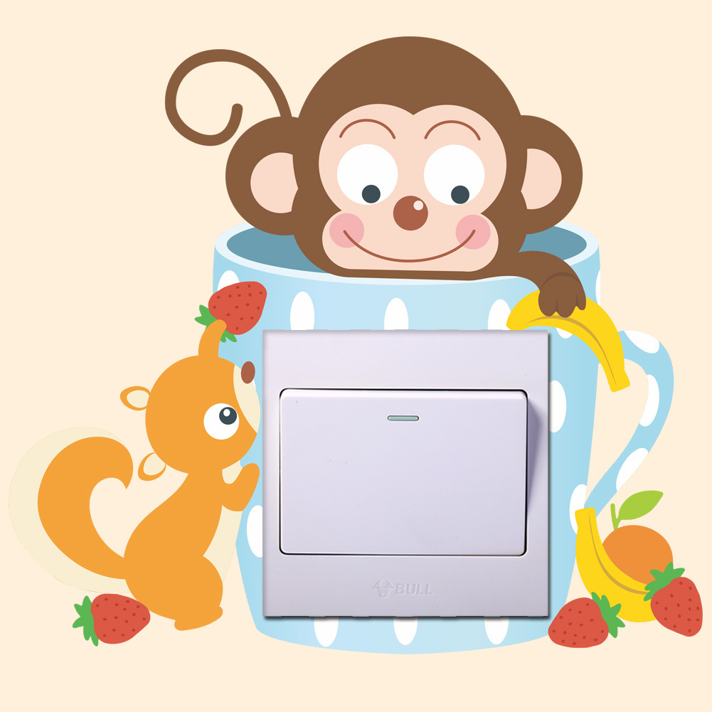 卡通动物开关贴随心帖 卧室宿舍搞笑创意开关装饰墙贴装饰画贴画