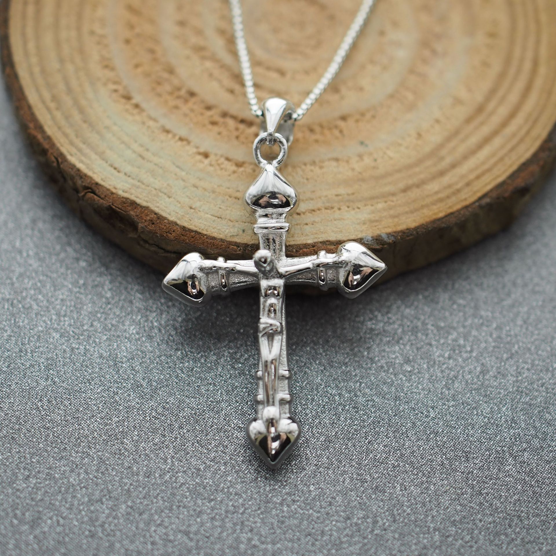 925纯银项链新款立体十字架系列基督教耶稣情侣款学生简约吊坠男