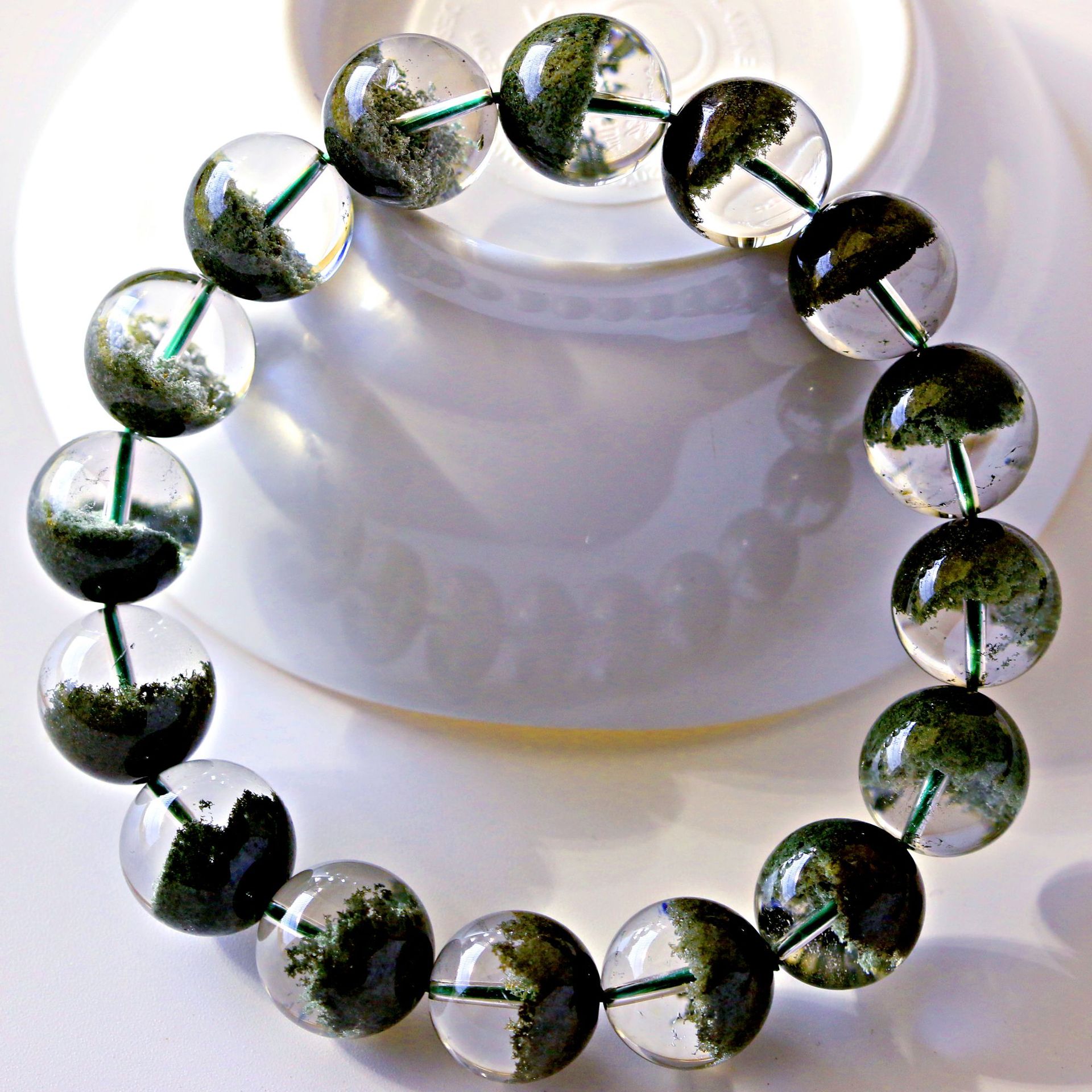 绿幽灵手链 墨绿翠绿聚宝盆绿幽灵珠串 非巴西的赞比亚绿_青书百货