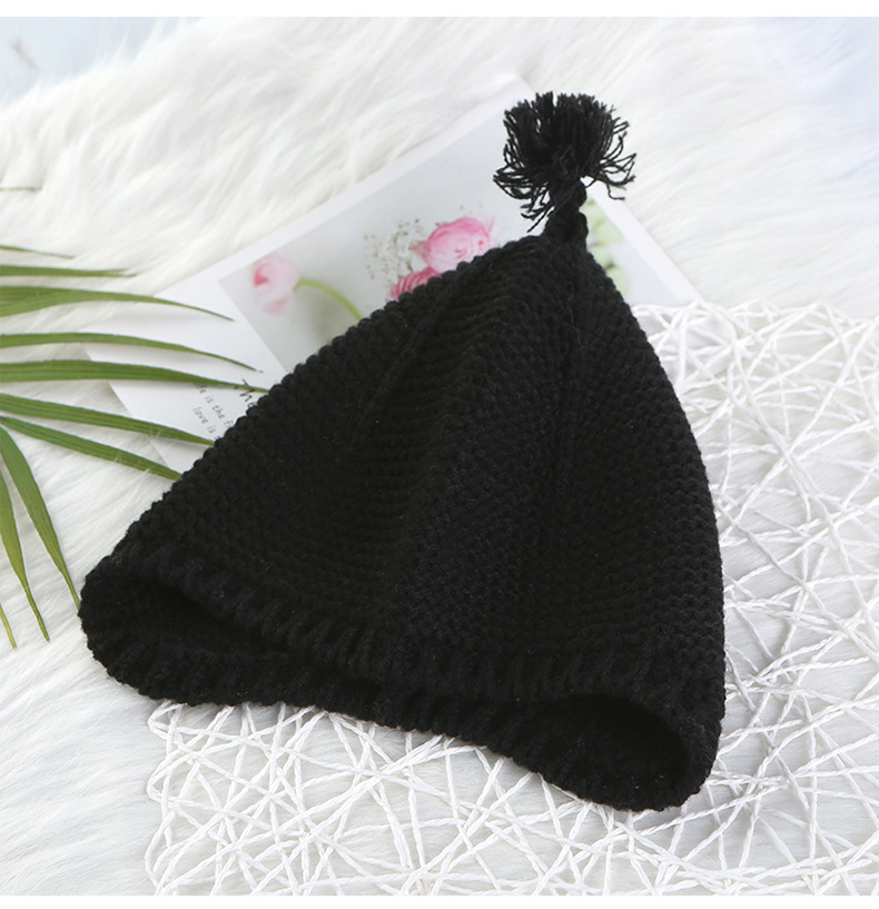 厂家直供简约纯色圆形毛线帽子韩版保暖防寒针织帽可爱毛线包头帽
