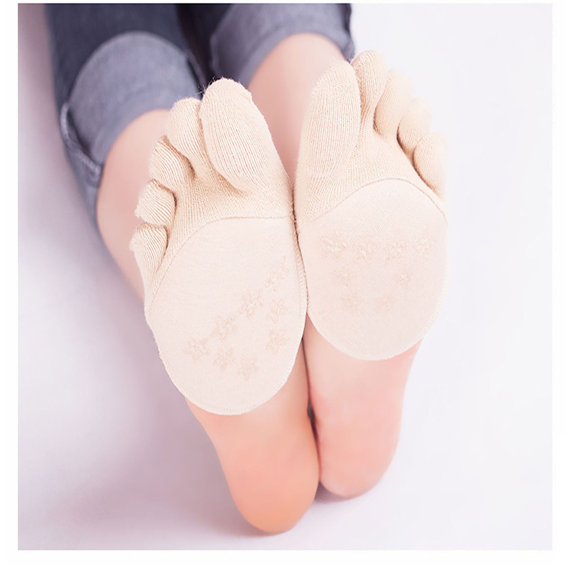 五指浅口薄款隐形船袜袜垫防磨脚半截前掌袜减震防滑船袜纯棉袜垫