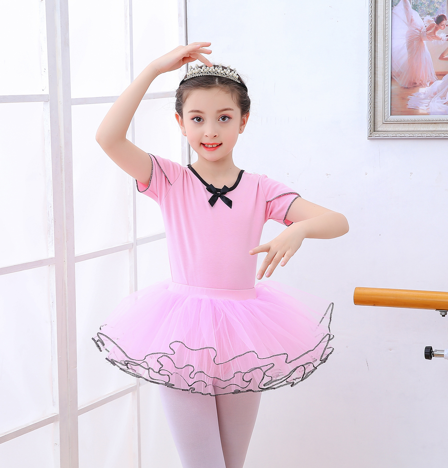 儿童芭蕾舞演出服春夏款女童芭蕾练功服女孩短袖芭蕾舞形体衣考级