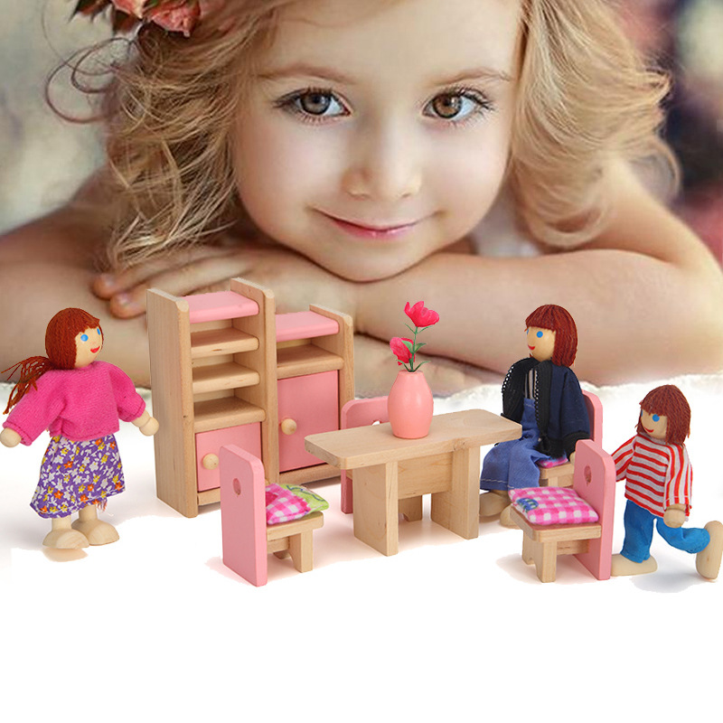 女宝宝过家家迷你仿真儿童小家具娃娃屋玩具床厨房沙发模型套装粉
