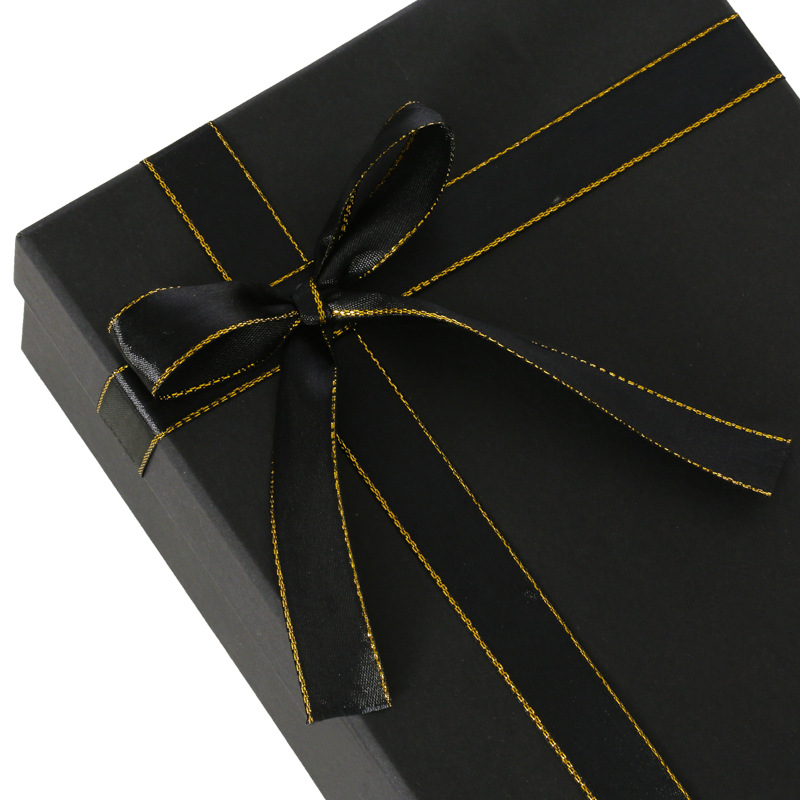现货黑色丝带蝴蝶结包装盒 黑卡纸盒特种纸礼品盒可定做印logo