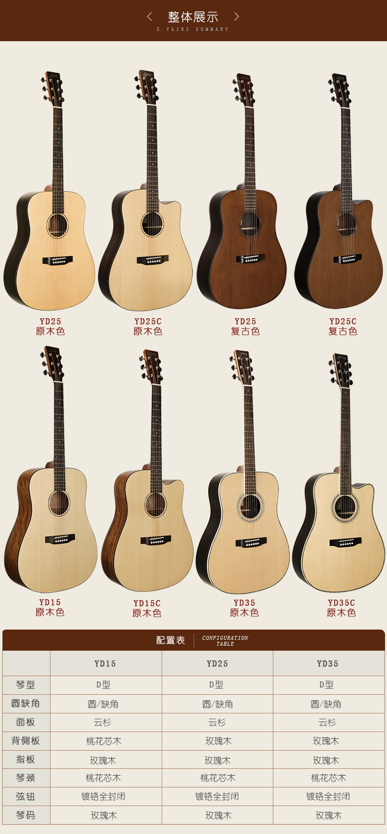 yairi雅依利d950雅伊利d1500单板民谣木吉他初学者学生用男女yd25