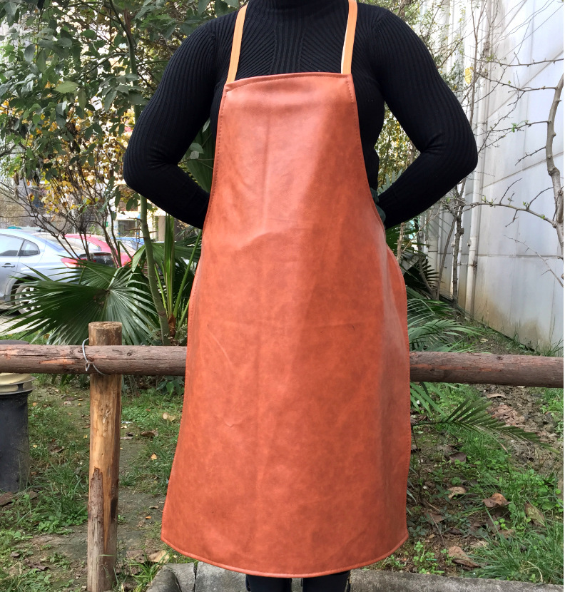 防水防油皮革围裙饭店厨房成人加厚长款耐磨工作围腰跑江湖热卖