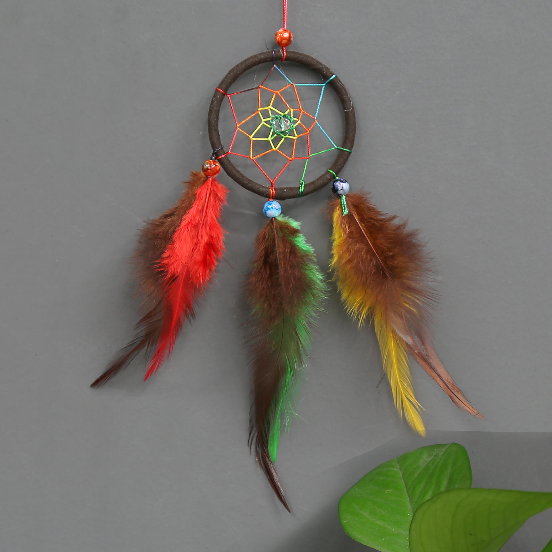 创意文艺田园风格捕梦网挂饰彩色羽毛迷你捕梦网风铃送朋友礼品
