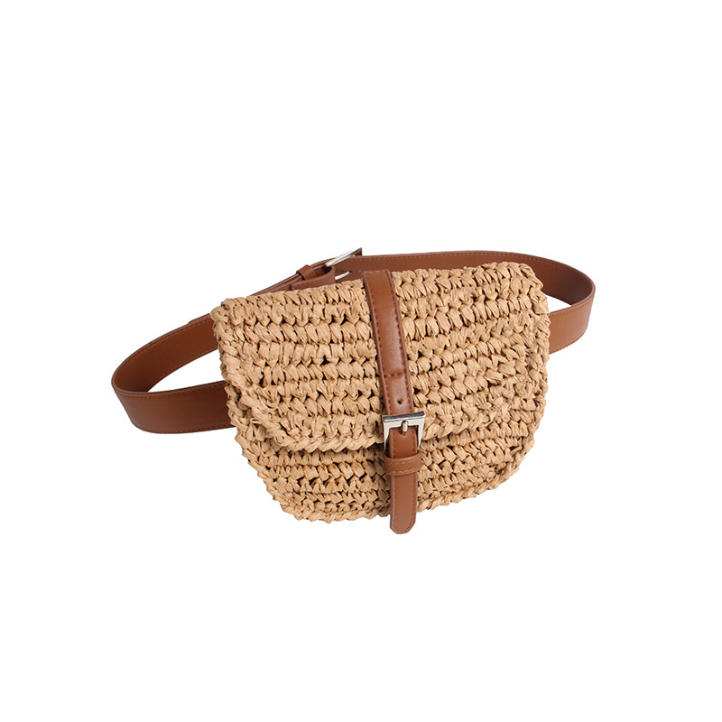 2018新款时尚简约钩针腰包草编包沙滩女包旅游度假包包