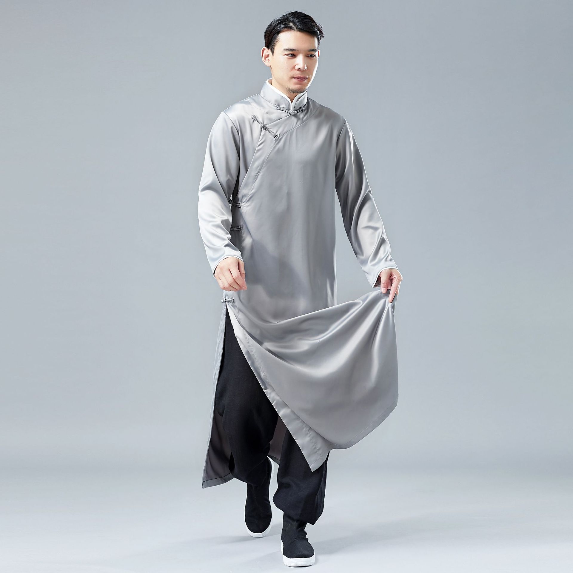 原创新款 缎面长衫 男唐装民国风长袍马褂相声服中国风民族服装