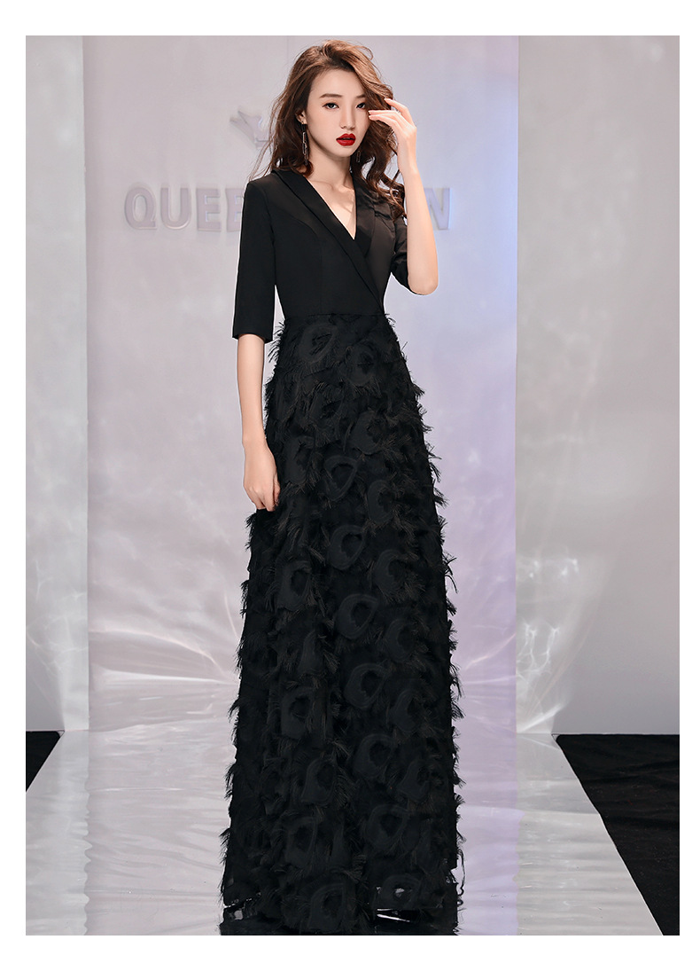 黑色晚礼服女2019新款秋季宴会高贵优雅长款派对小礼服显瘦连衣裙