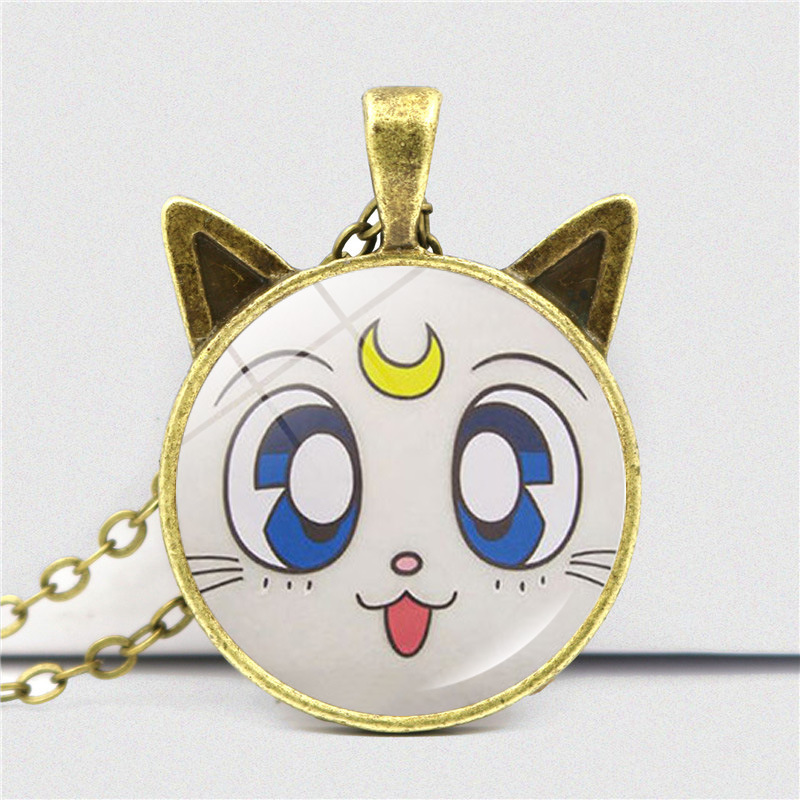 跨境新品配饰 动画猫咪图片时光宝石项链 欧美玻璃猫耳吊坠饰品
