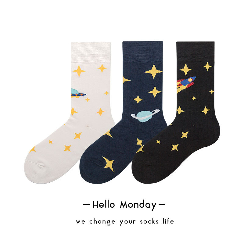 Monday Socks Men's Stockings Women's Hip-Hop Fashion Starry Sky Middle Tube Cotton Socks