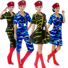 新款国庆迷彩舞蹈演出服广场舞女兵弹力军鼓套装军装女军姿服