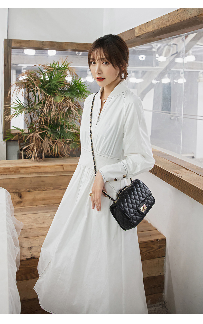 衣阁里拉白色连衣裙2019早秋新款长袖中长款显瘦衬衫裙65392