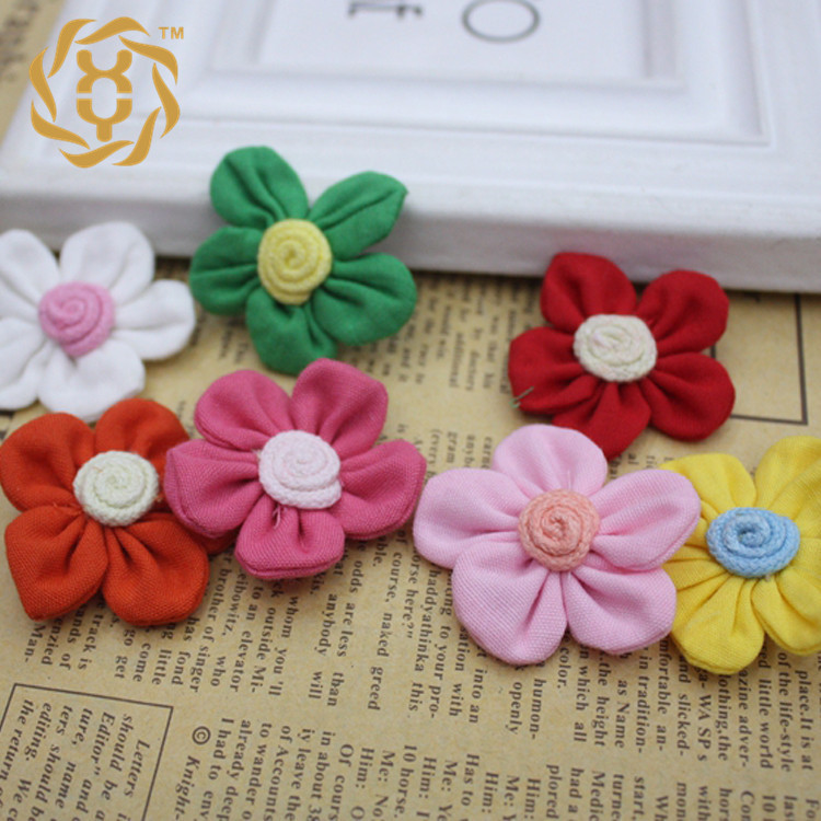 现货diy4cm5瓣棉布手缝小花朵儿童发饰装饰小花服装毛线手工小花