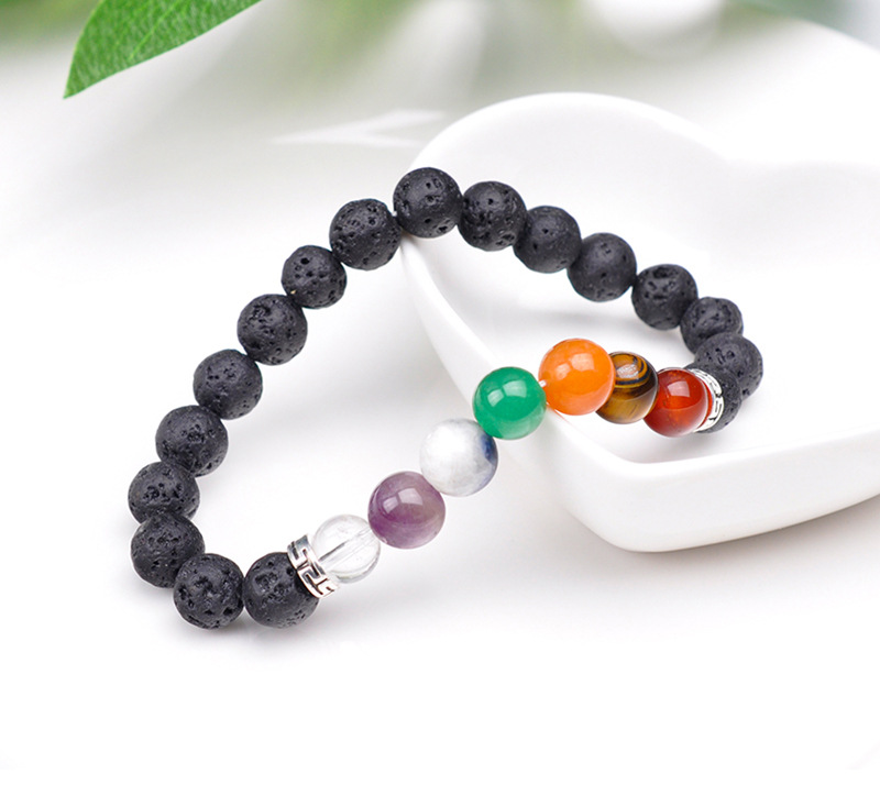 亚马逊爆款七彩能量石火山石手串手链批发 天然石头手工串珠编织
