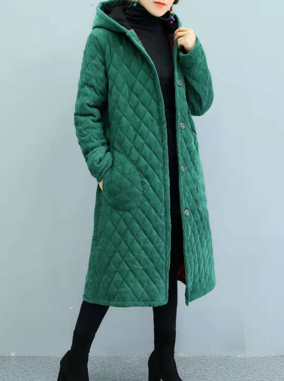 工厂服冬季男女装长款加绒罩衣纯色女式棉衣连帽长款加厚棉罩衣