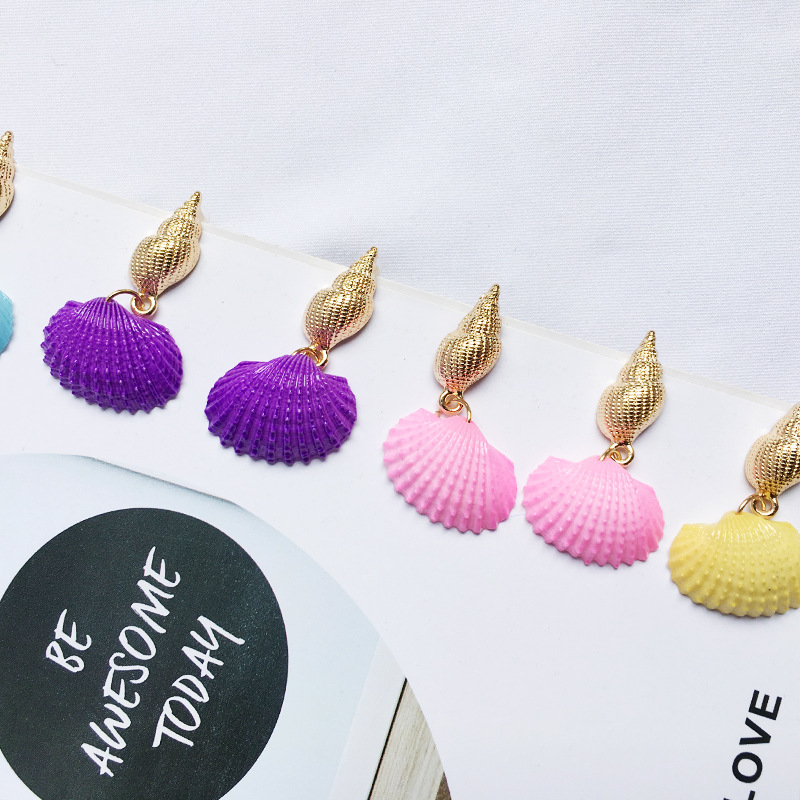 欧美创意新款 韩版流行饰品时尚贝壳耳环彩色贝壳简约海螺耳钉女