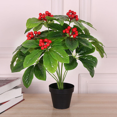 仿真樱桃果发财果假树绿植盆栽塑料客厅装饰盆景桌面阳台摆件批发