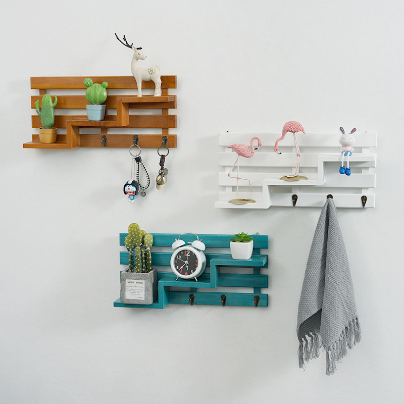 创意木质钥匙挂架门后玄关墙上收纳装饰置物架客厅房间店铺装饰品