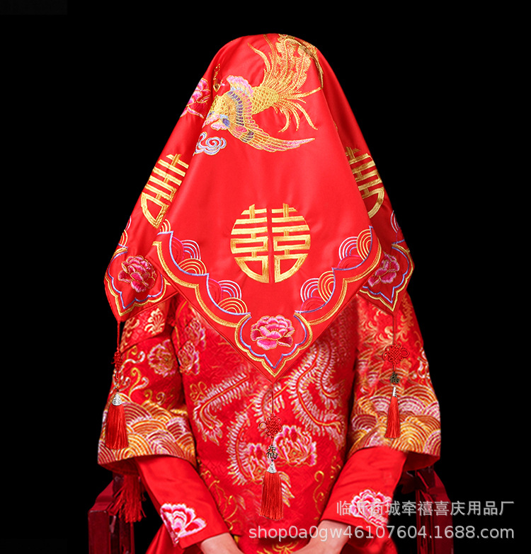 秀禾盖头绣花双层婚礼红色喜庆用品结婚新款新娘红盖头中式