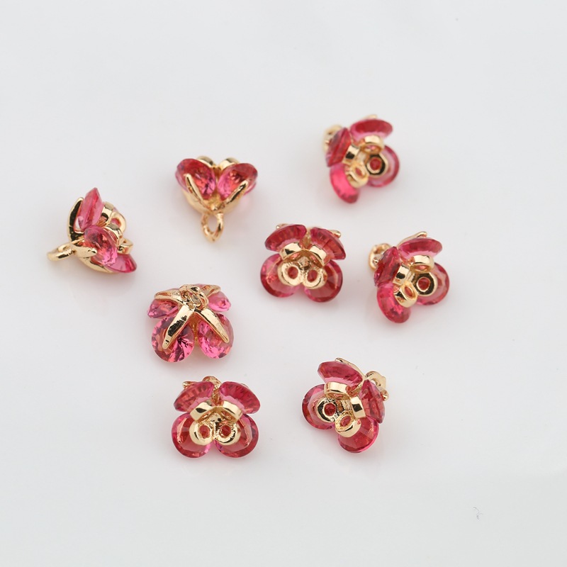 Hanging Plated Color Retaining Zircon Micro-Inlaid Sweet Alyssum Four-Petal Flower Pendant 7mm Copper with DIY Hairpin Material