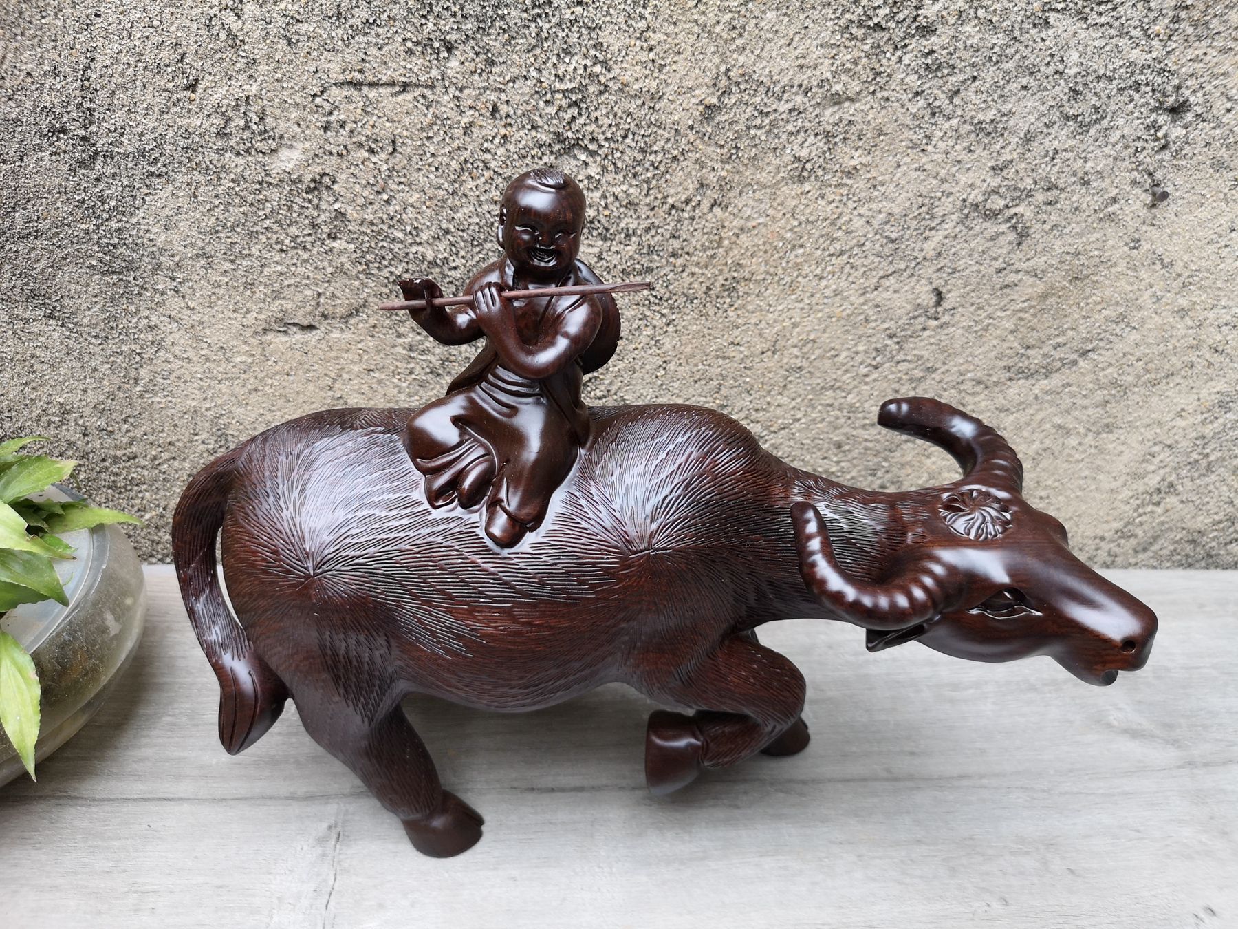 黑檀实木雕刻牧童骑牛摆件家居工艺礼品木质家装饰品