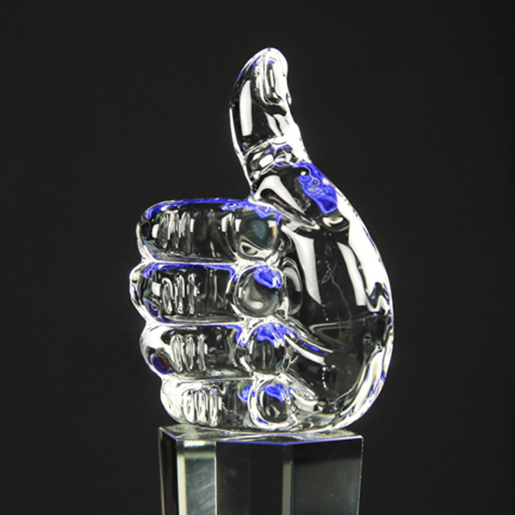厂家热销大拇指水晶奖杯销售业务团队比赛奖杯奖牌毕业纪念品刻字