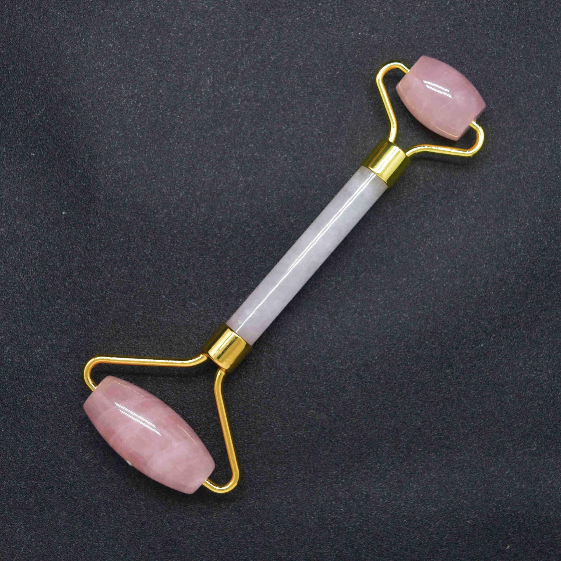 天然粉晶按摩器 美容玉石滚轮 面部滚轮按摩棒玉推养生美容