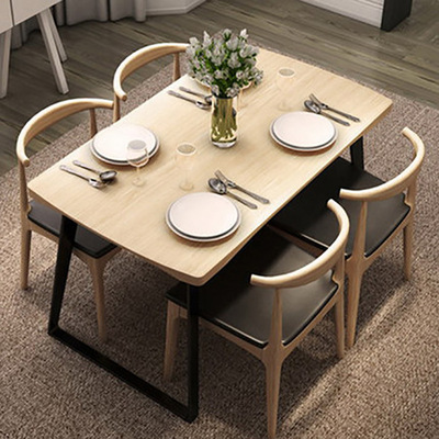 美式家用实木餐桌餐厅4人6人餐桌椅组合餐饮店火锅店做旧吃饭桌子