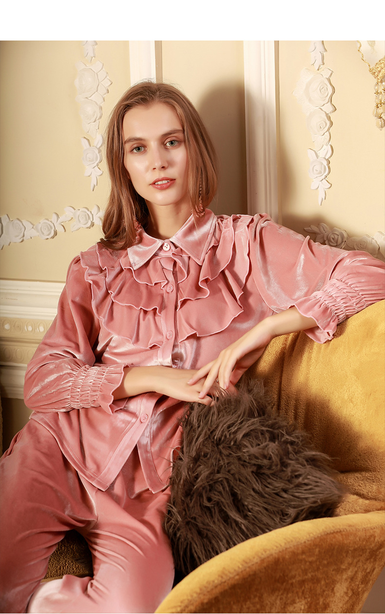 宫廷风睡衣女秋冬新款长袖长裤灯芯绒套装甜美公主两件套家居服