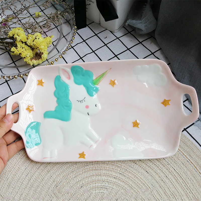 Creative Binaural Rectangular Plate Ins Bunny Household Sushi Plate Bread Plate Breakfast Tray Ceramic Fruit Plate